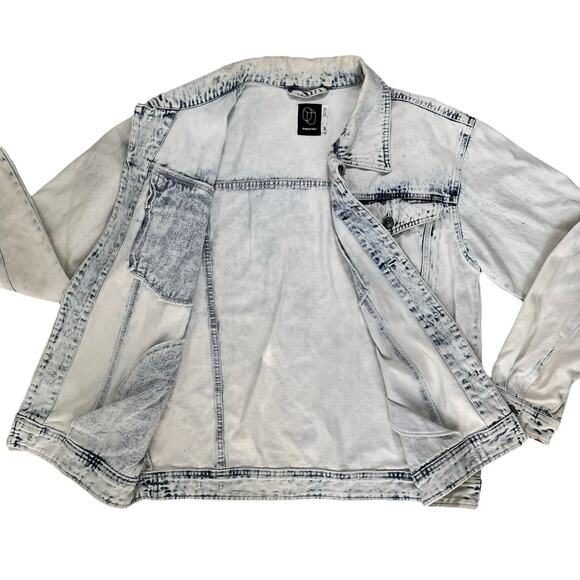 Y2k Acid Wash Jean Jacket Medium Casual Versatile Distressed 90s Upcycle It READ - Picture 6 of 14